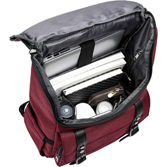 YALUNDISI Vintage Backpack Travel Red Laptop bag with USB Charging Port. main image 5